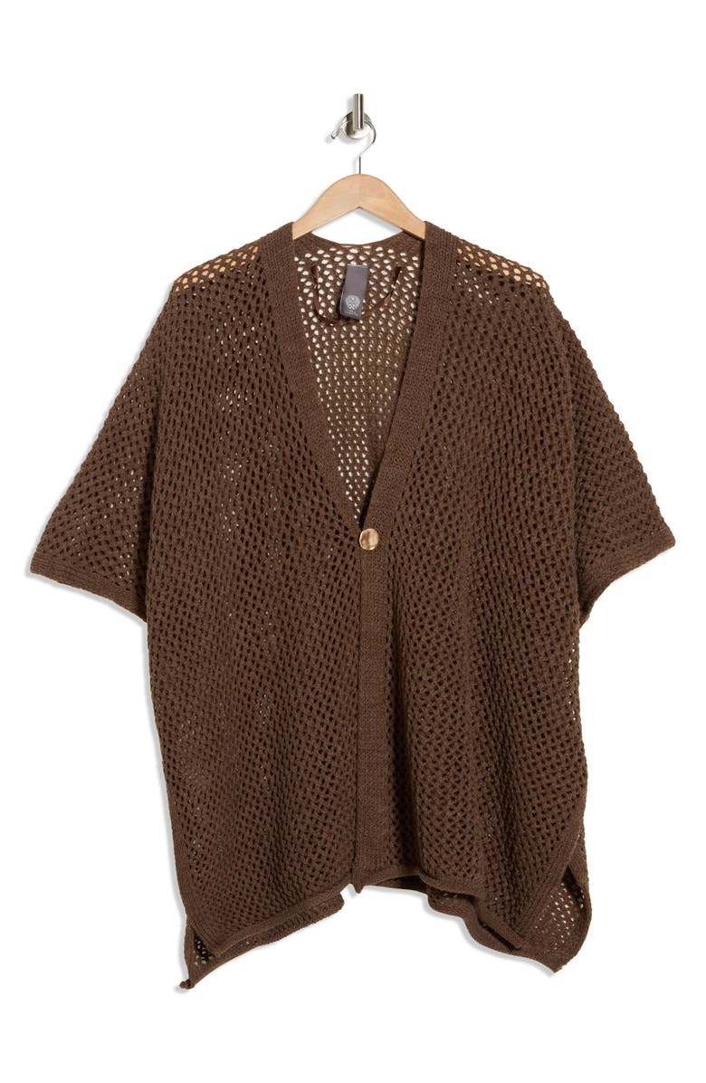 Vince Camuto Open Knit Button Front Ruana, Alternate, color, Pinecone