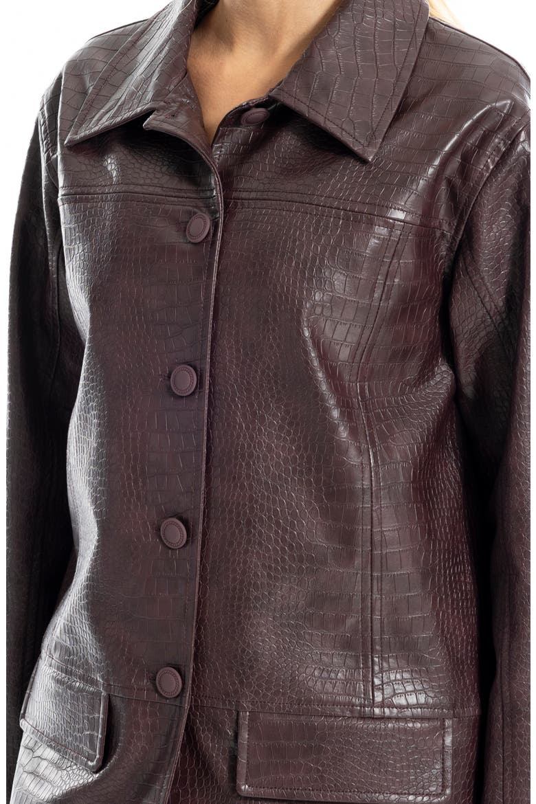 Oversize Croc-Embossed Faux Leather Jacket, Alternate, color, CARBERNET