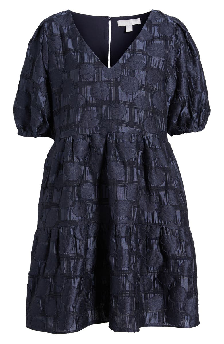 Chelsea28 Puff Sleeve Jacquard Tiered Minidress, Alternate, color, Navy