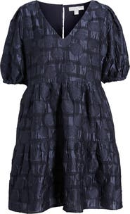 Chelsea28 Puff Sleeve Jacquard Tiered Minidress
