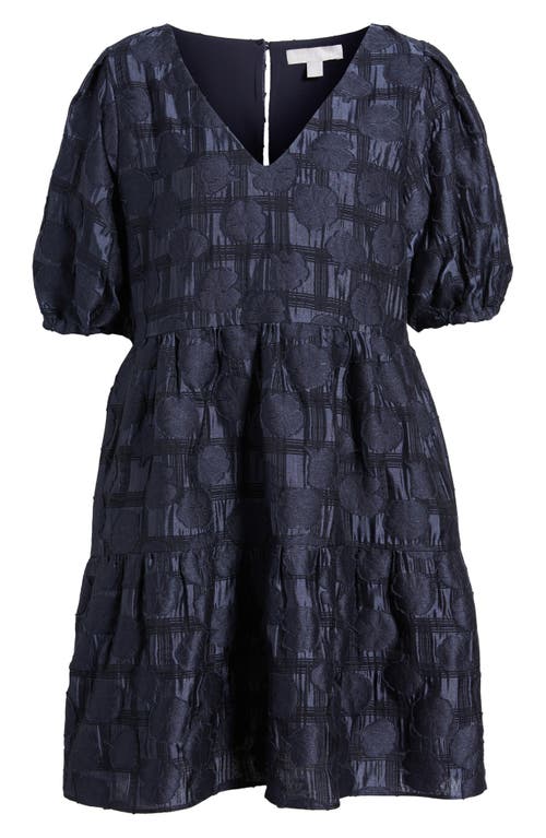 Chelsea28 Puff Sleeve Jacquard Tiered Minidress In Navy