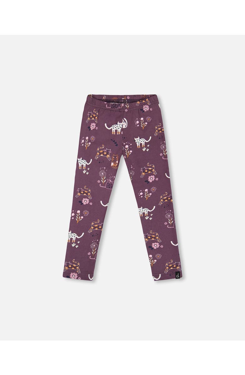 Deux par Deux Little Girl's Jersey Leggings Mauve Printed Cats, Main, color, 