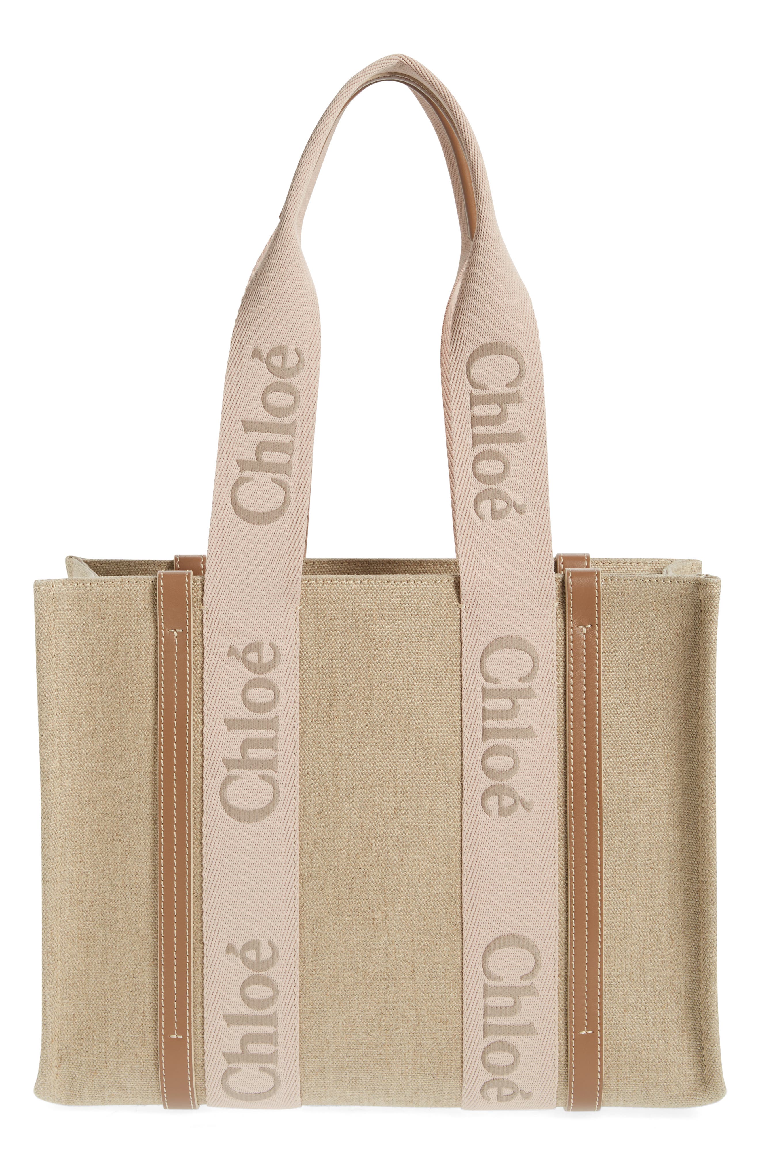 Chloé Medium Woody Linen Canvas Tote, Main, color, Blushy Beige