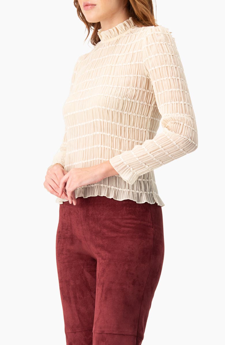 IVONNE Textured Long Sleeve Blouse with High Neck, Alternate, color, Ivory