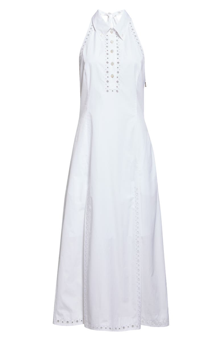Thom Browne Eyelet Embroidered Cotton Poplin Halter Polo Dress, Alternate, color, White