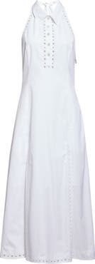 Thom Browne Eyelet Embroidered Cotton Poplin Halter Polo Dress
