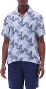 Bugatchi Jackson Floral Leaf Print Linen Camp Shirt