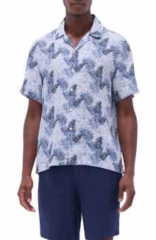 Bugatchi Jackson Floral Leaf Print Linen Camp Shirt