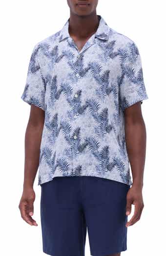 Bugatchi Jackson Floral Leaf Print Linen Camp Shirt