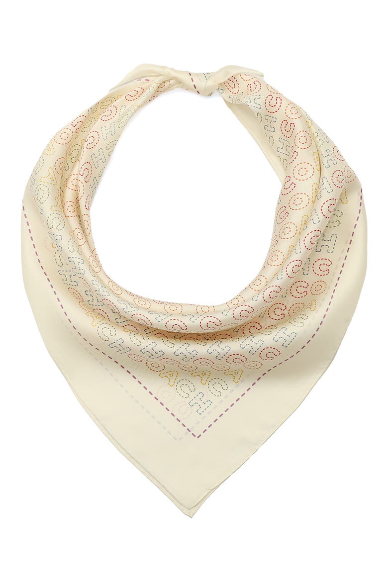Stitch Print Square Silk Bandana, Alternate, color, CHALK MULTI