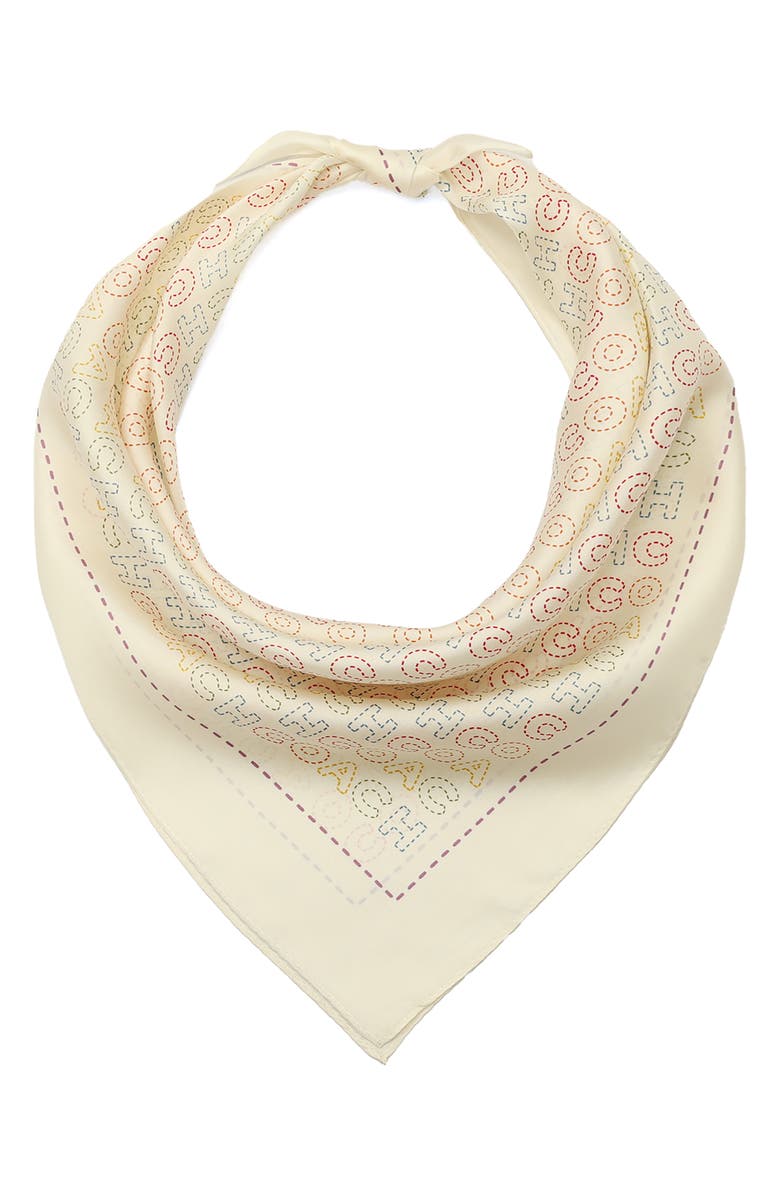 COACH Stitch Print Square Silk Bandana, Alternate, color, Chalk Multi