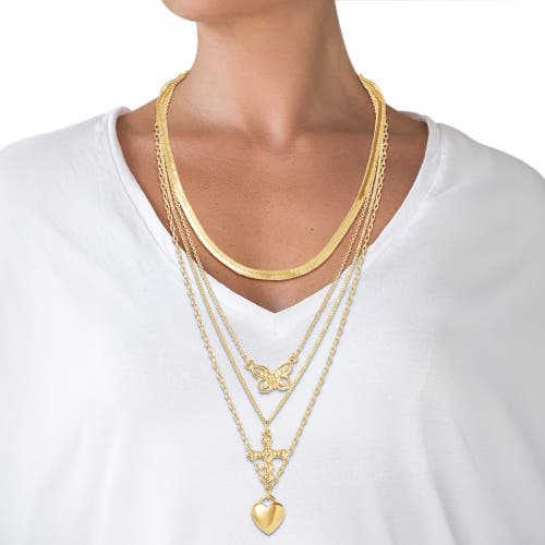 Jessica Simpson Layered Butterfly, Cross & Heart Pendant Necklace Set In Gold