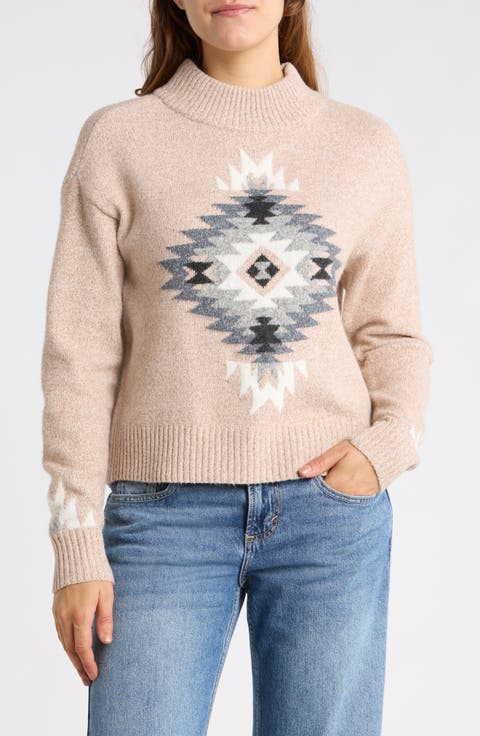 Pattern Mock Neck Sweater