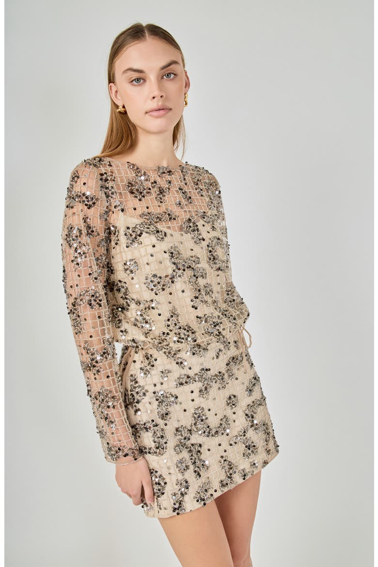 Sequin Beaded Cropped Top, Alternate, color, BEIGE