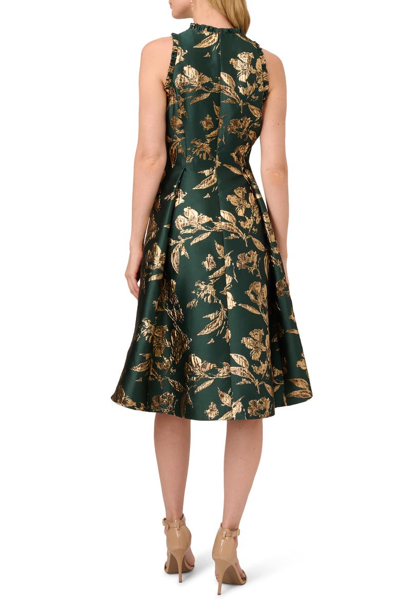 Adrianna Papell Ruffle Sleeveless Jacquard Cocktail Dress, Alternate, color, Hunter