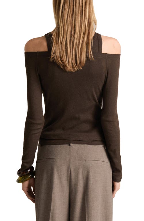 Mango Layered Cold Shoulder Sweater In Brown