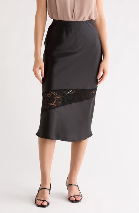 Satin & Lace Midi Skirt