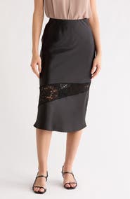 Renee C Satin & Lace Midi Skirt