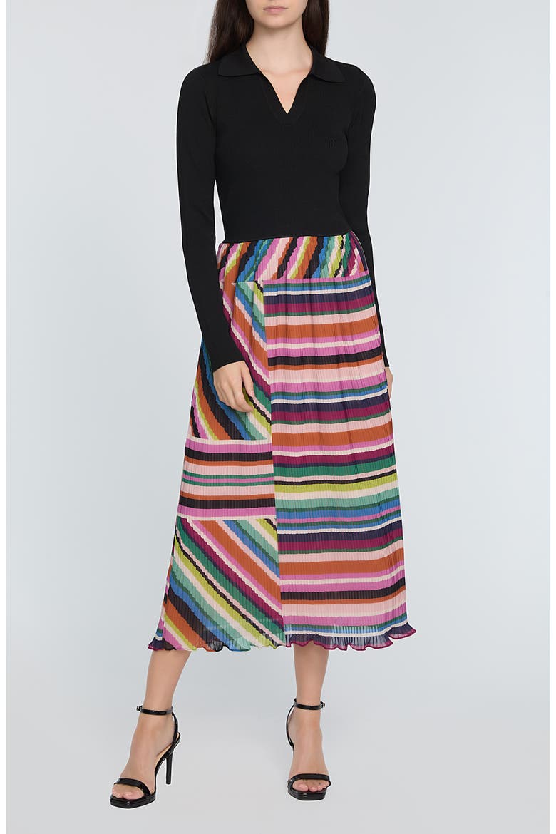 The Maeve Mixed Media Long Sleeve Midi Dress, Alternate, color, NOIR WITH VENUS STRIPE