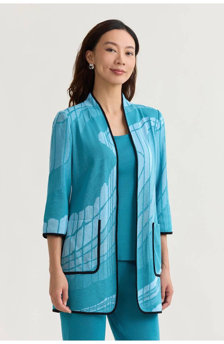 Ming Wang Heritage Geoprint Jacquard Knit Jacket, Alternate, color, Serene/Nebula/White/Black