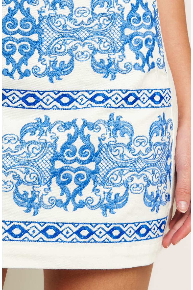 Embroidered Stretch Cotton Twill Miniskirt, Alternate, color, WHITE BLUE