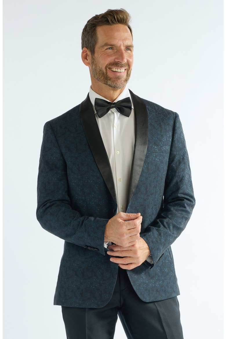 Floral Jacquard Evening Jacket, Alternate, color, DARK TEAL