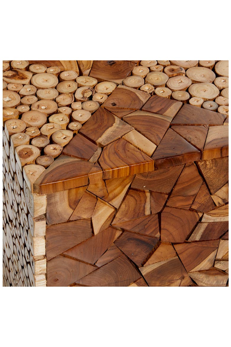 Brown Teak Wood Handmade Accent Table with Mosaic Wood Chip Design, Alternate, color, BROWN