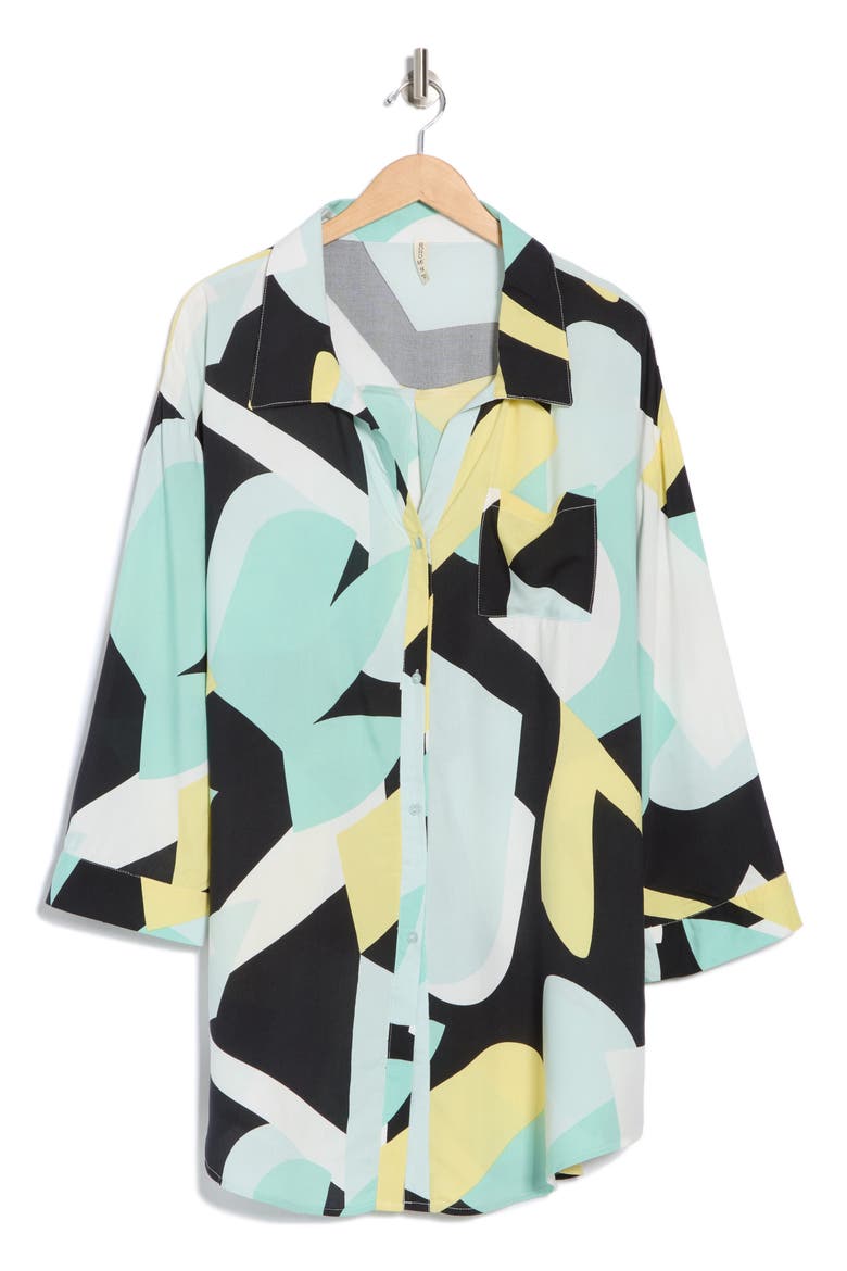Floral Button-Up Tunic, Alternate, color, YELLOW-AQUA PRINT