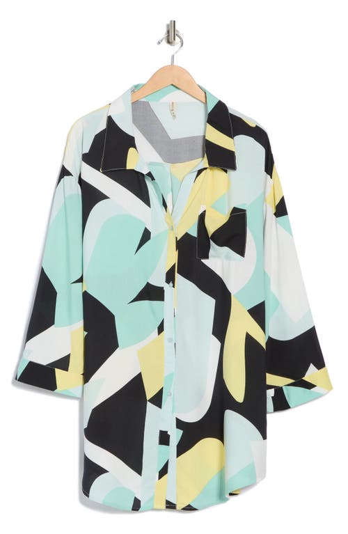 Boho Me Floral Button-up Tunic In Yellow-aqua Print