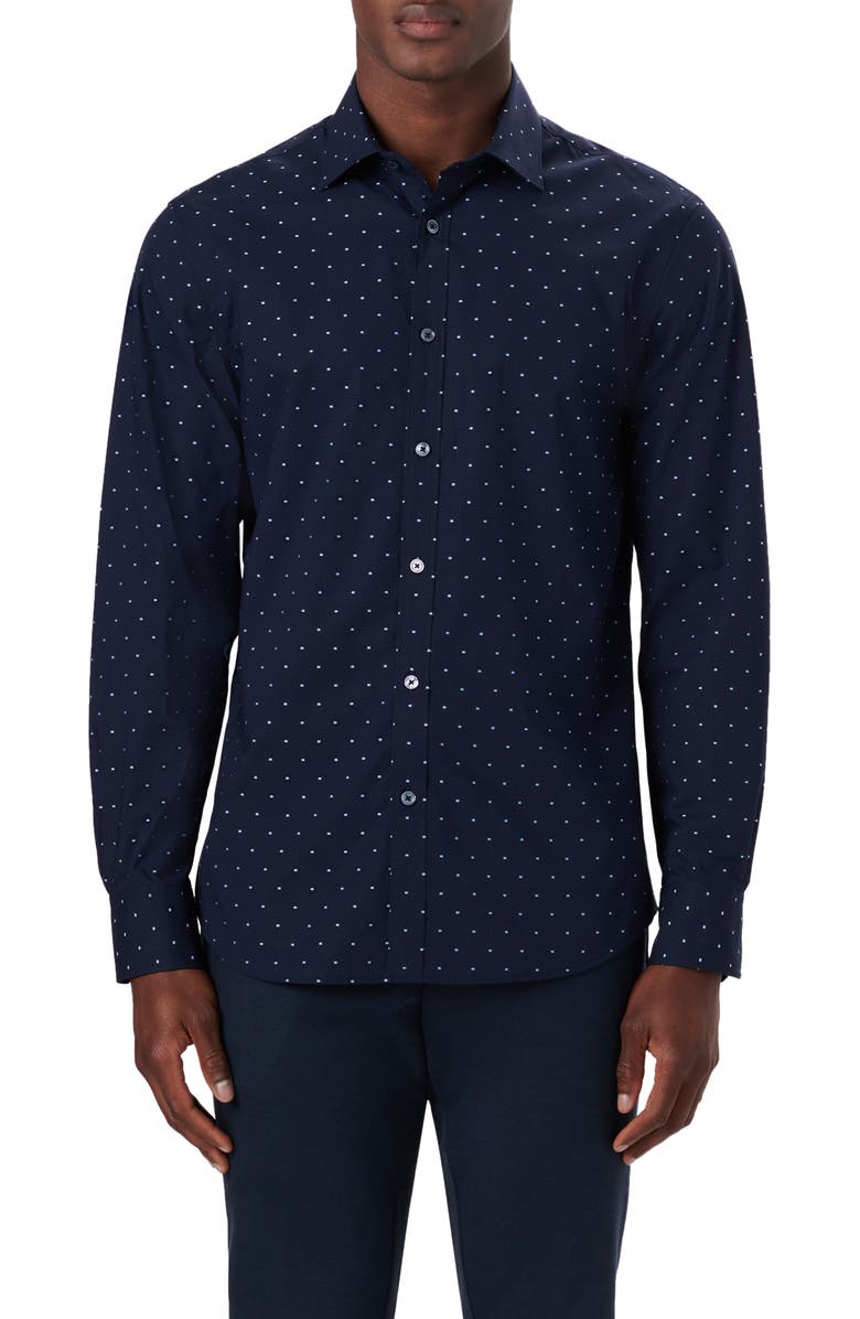Bugatchi Shaped Fit Check Stretch Cotton Button-Up Shirt, Main, color,