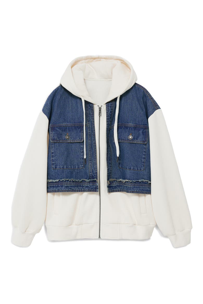 Denim Combo Full Zip Hoodie, Alternate, color, BEIGE