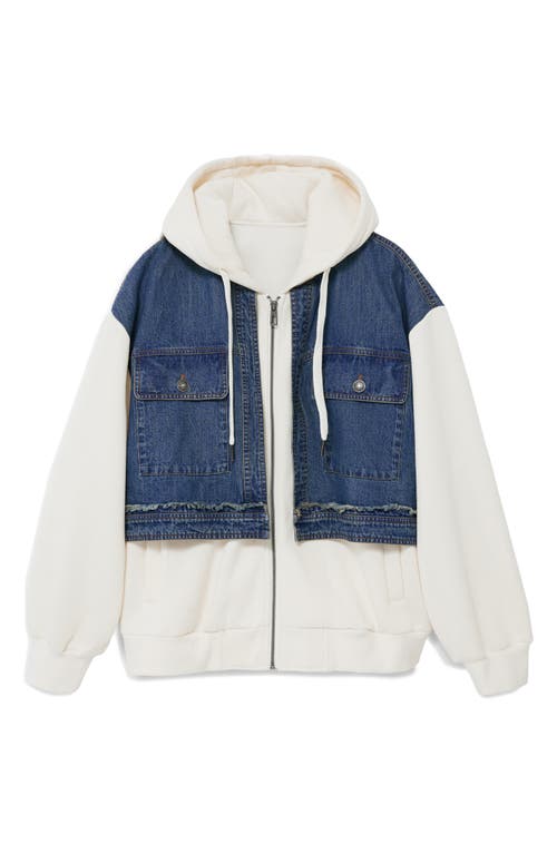 Desigual Denim Combo Full Zip Hoodie In Blue