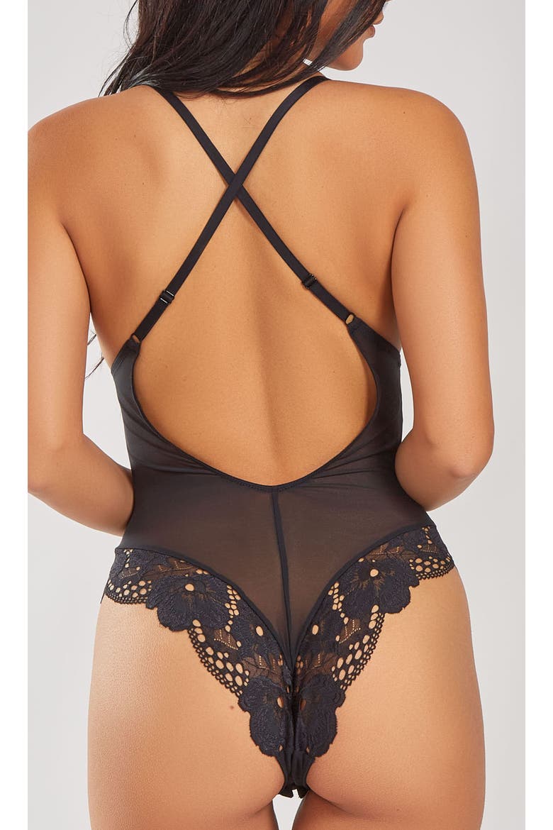 Soft Cup Lace & Mesh Teddy, Alternate, color, Black