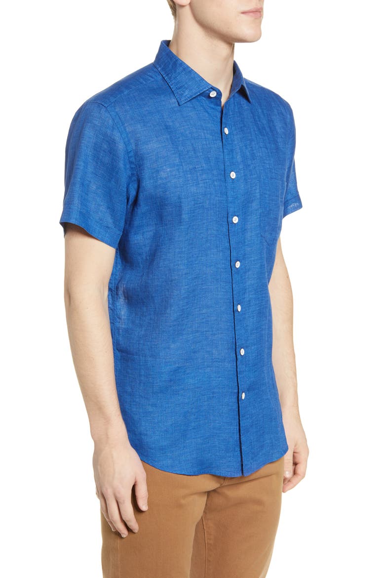 Ellerslie Short Sleeve Linen Button-Up Shirt, Alternate, color, AQUAMARINE