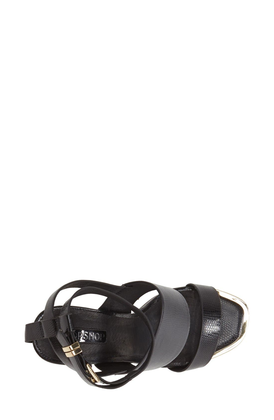 'Riot' Lizard Embossed Ankle Strap Sandals, Alternate, color, BLACK