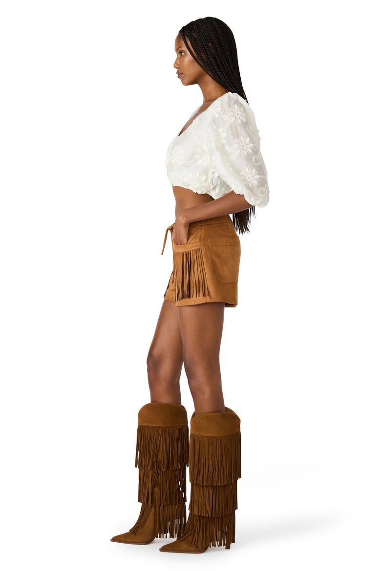 Cheyenne Fringe Detail Faux Suede Shorts, Alternate, color, CHICORY COFFEE