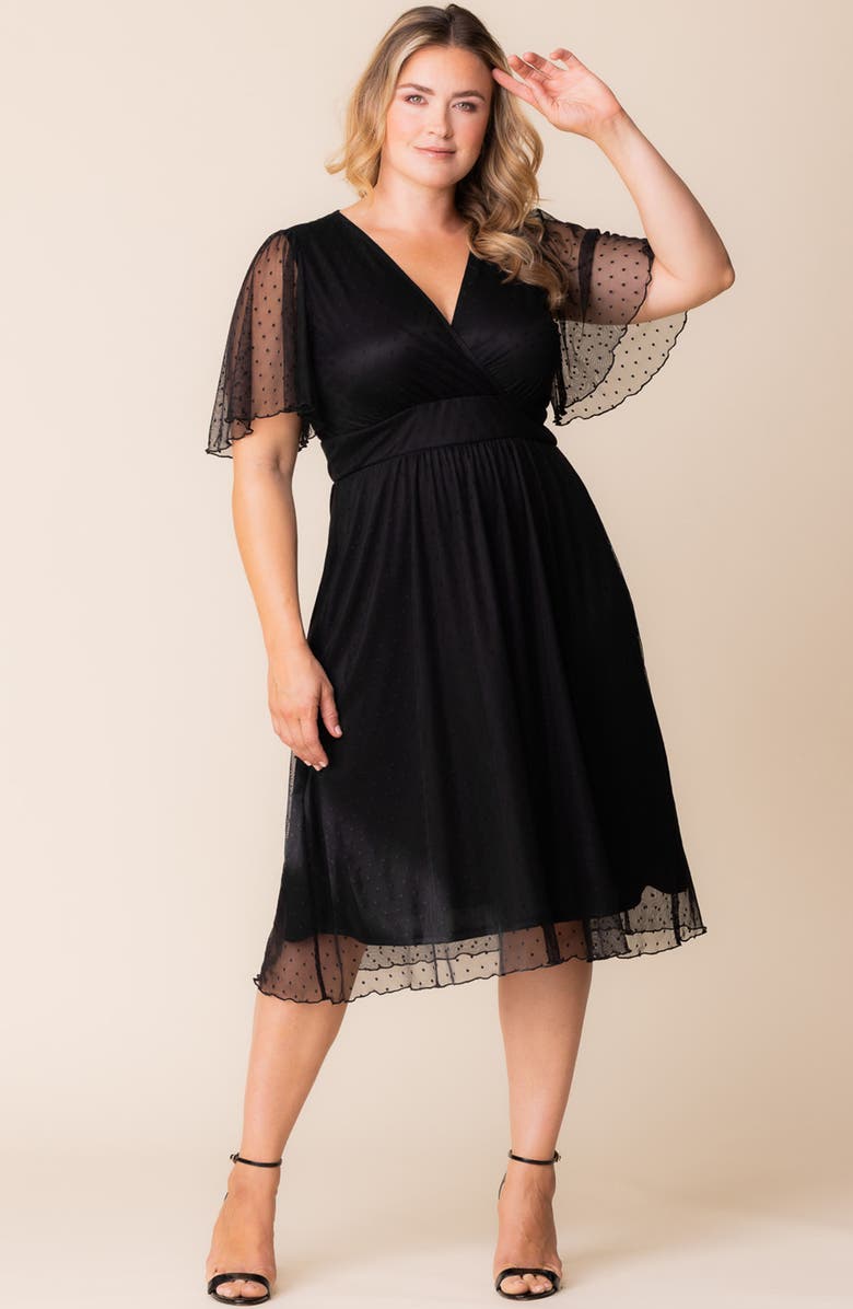 Kiyonna Margot Mesh Cocktail Dress, Alternate, color, Onyx