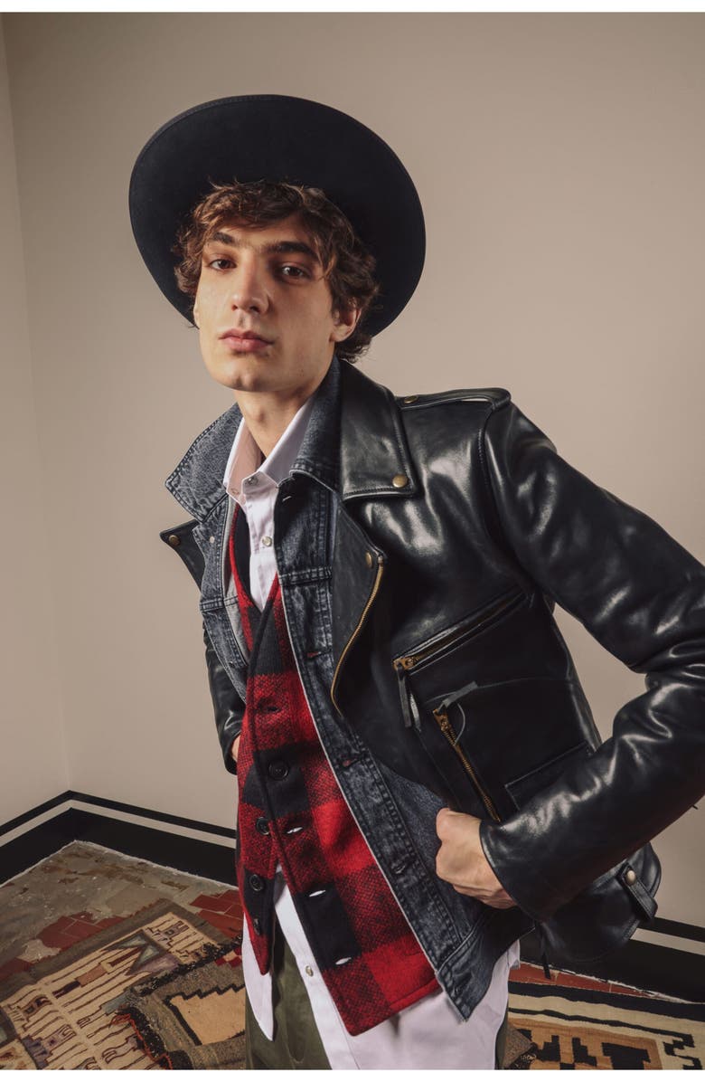 Fortela Biker Leather Jacket, Alternate, color, Black