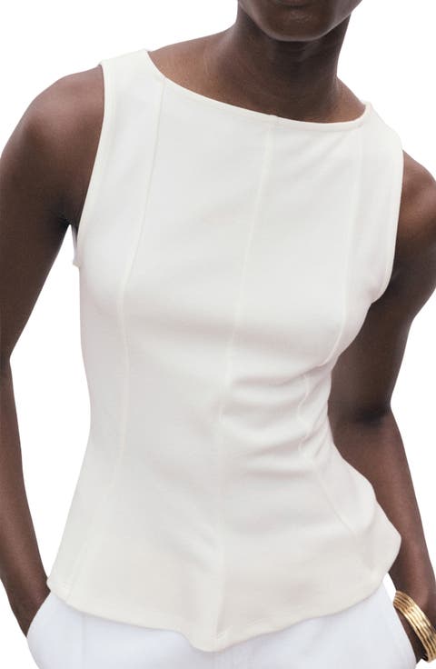 Seam Detail Sleeveless Peplum Top (Regular & Plus)