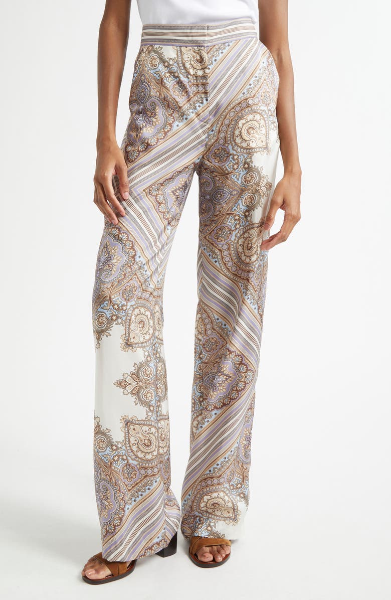 Veronica Beard Grigore Paisley Print Wide Leg Silk Pants, Main, color, 
