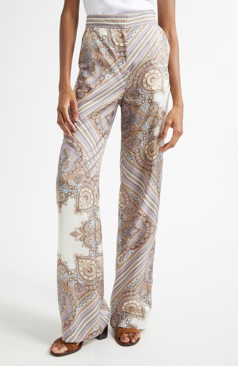Grigore Paisley Print Wide Leg Silk Pants