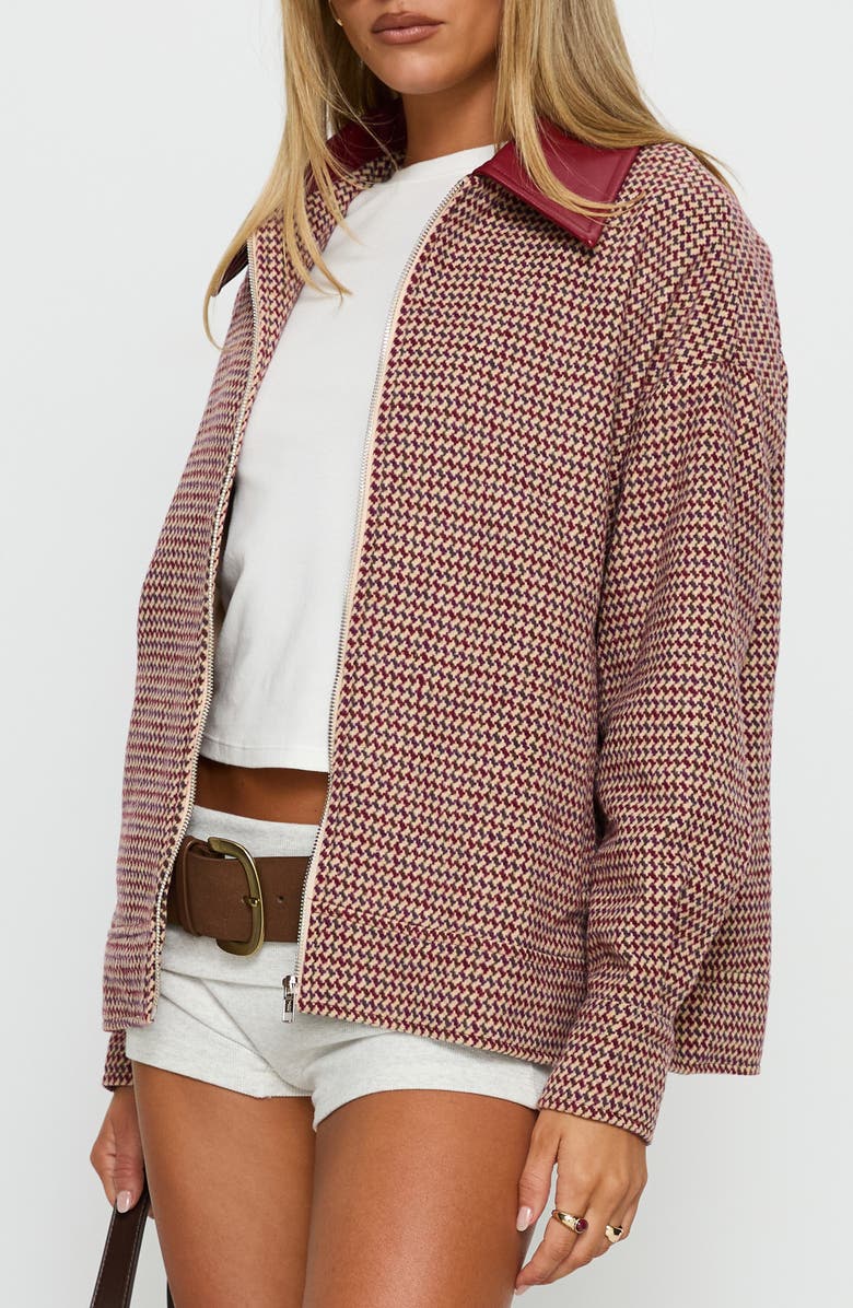 Princess Polly End of the Day Collared Bomber Jacket, Alternate, color, Red Multi