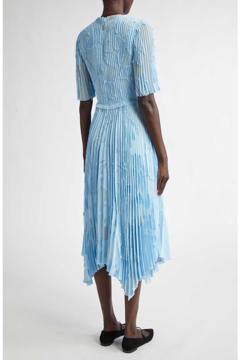 Pleated Floral Fil Coupé Dress, Alternate, color, SKY BLUE