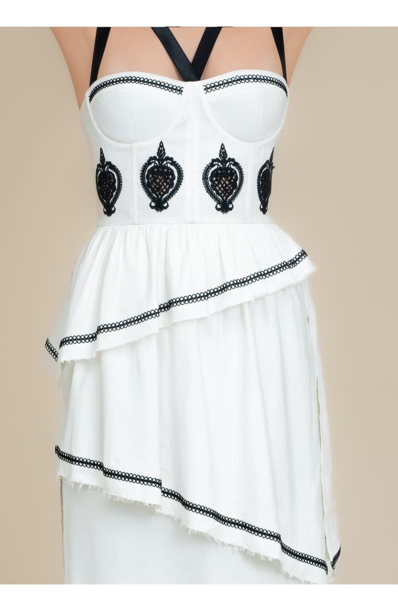 Contessa Mills Bridget Embroidered Stretch-Linen Midi Dress, Alternate, color, White