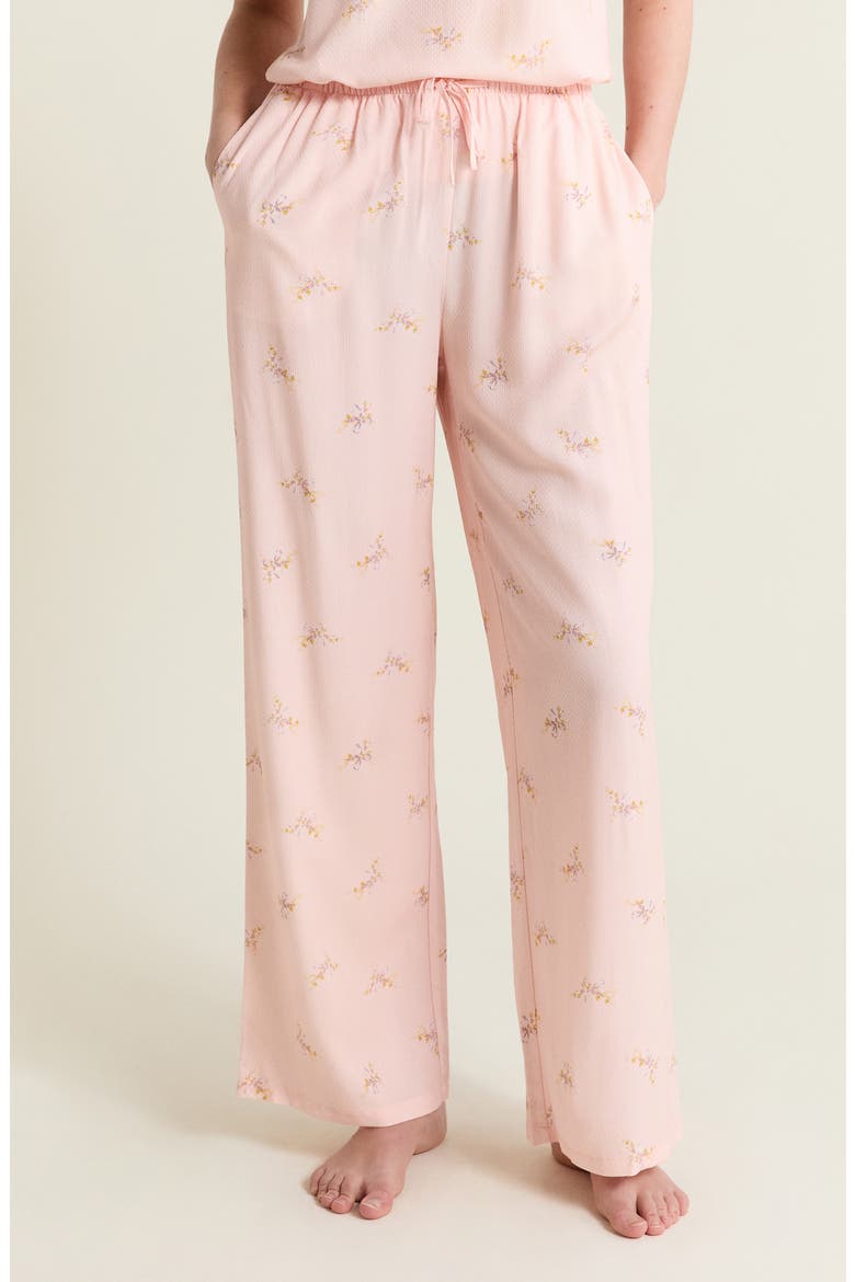 Plumia Floral Swiss Dot Pajama Pants, Main, color, IMP FOND VERT