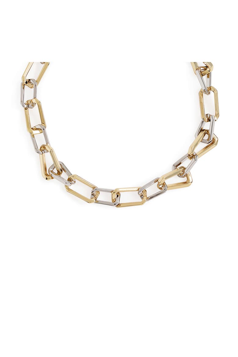 Two Tone Assorted Hex Link Necklace, Alternate, color, GOLD/ RHODIUM
