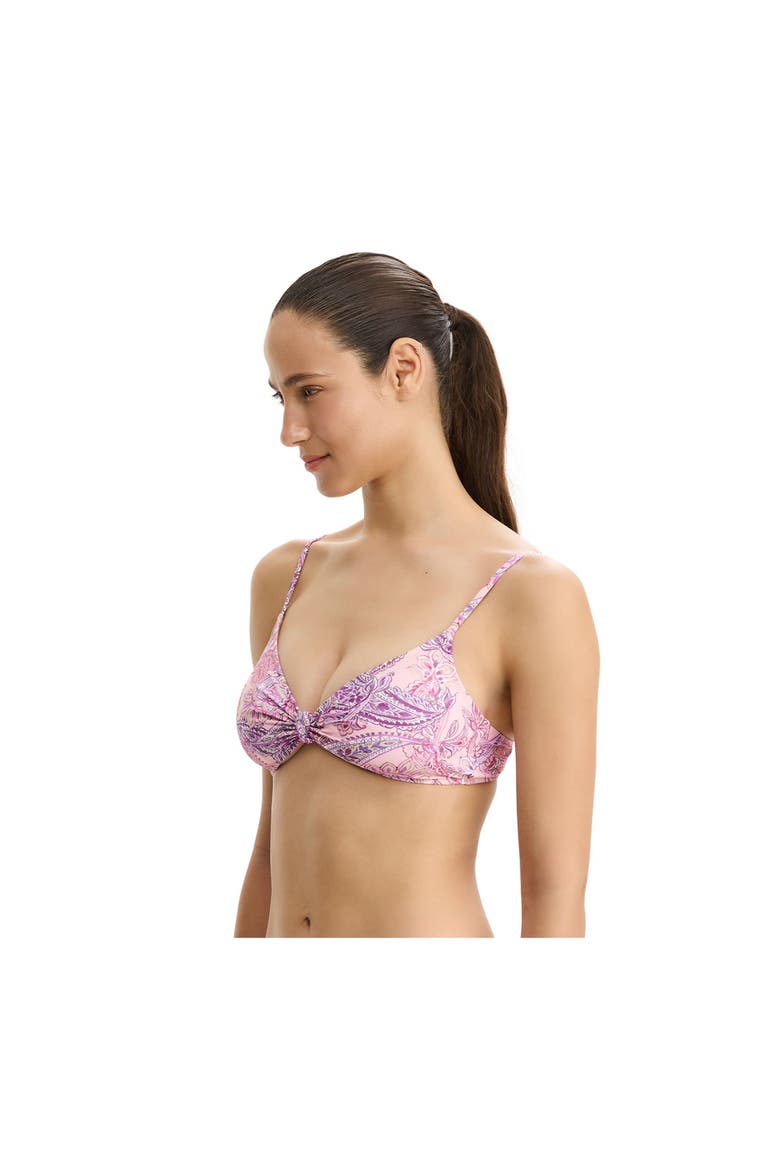 Boho Bloom V-Neck Knot Bikini Top, Alternate, color, Pink-Multi