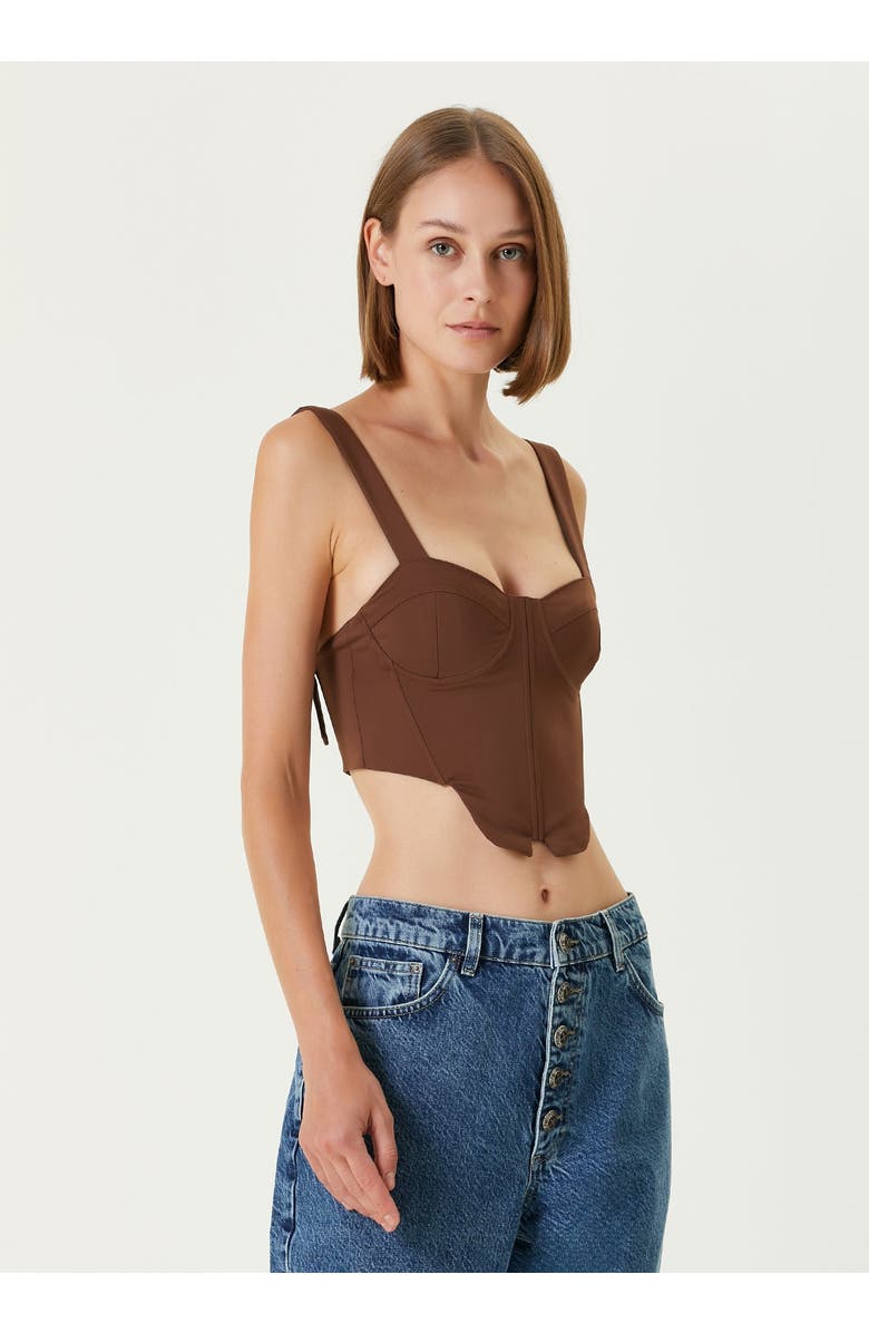 PCFG Cotton Woven Corset Top, Alternate, color, Brown