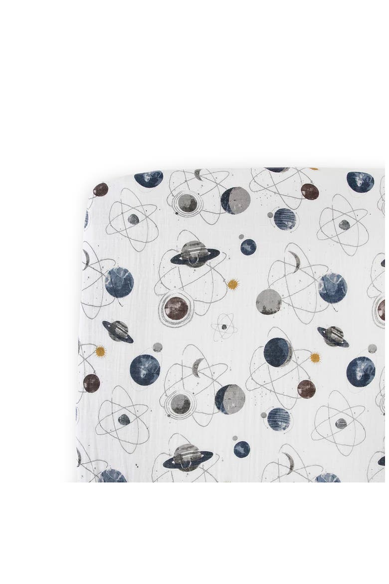 Cotton Muslin Crib Sheet, Alternate, color, PLANETARY