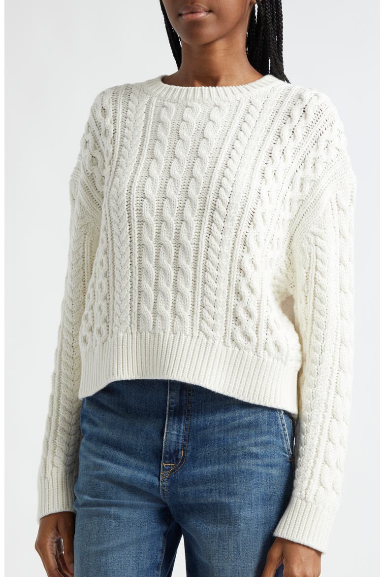 Rory Cable Cotton Crewneck Sweater, Alternate, color, IVORY